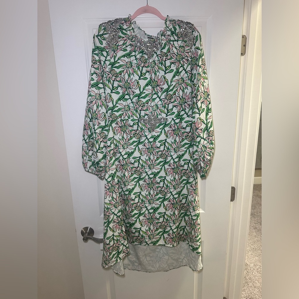 Dodo Bar Or 42 (us6) Pink, Green & White Embellished Floral Top GUC